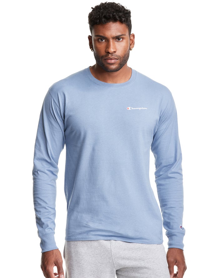 Champion Classic Jersey Long-Sleeve Script Logo Erkek Tişört Mavi ( THCJKP820 )